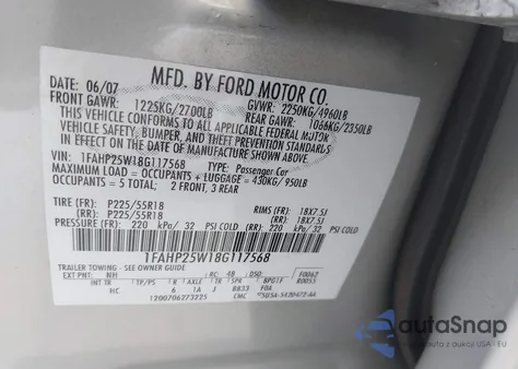 2008 Ford Taurus Limited from USA, damaged, VIN 1FAHP25W18G117568